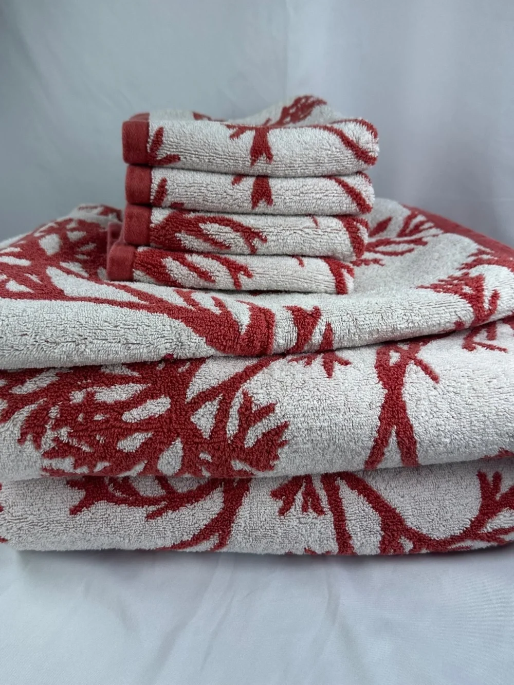 Pottery Barn Red Coral Sea Life Ocean, Cotton, Retired, Bath Set